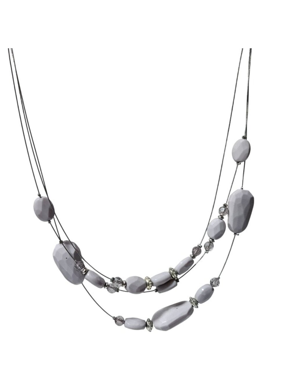 Retro Gray Beaded Necklace Multi Strand Wire Chunky Bead Floating Jewelry Women